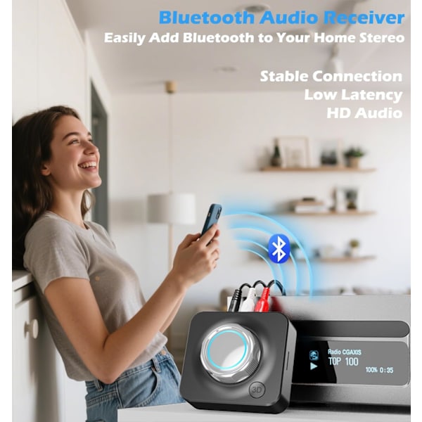 Hjemmestereo Bluetooth-mottaker, RCA Bluetooth-adapter for gamle mottakere med 3D-surroundlyd