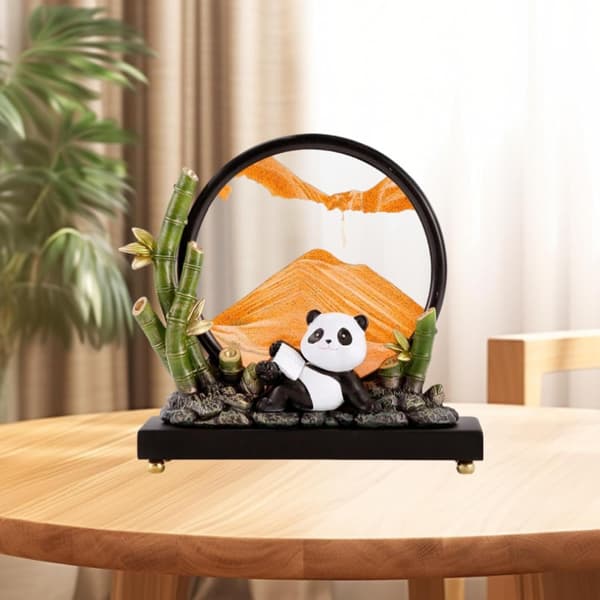 Panda Statue Quicksand Decor Dynamisk Sandskulptur Flydende Sandmaleri til Bogreoler Skrivebordsdekoration, Orange