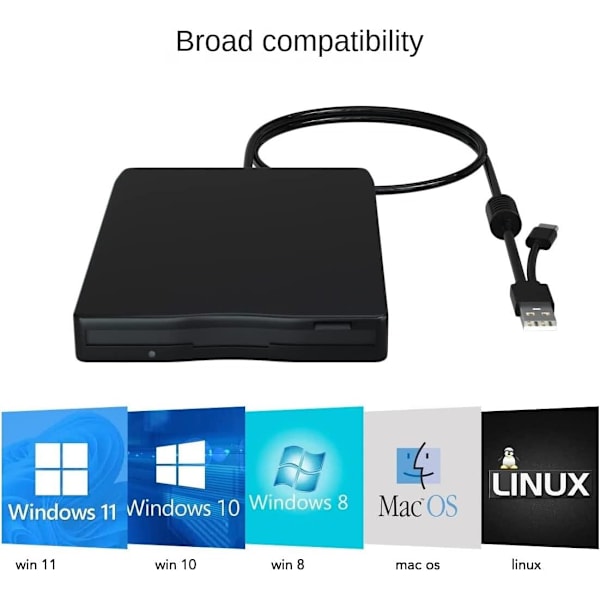USB & USB-C Dual Interface Ekstern diskettedrev, 1.44MB FDD til bærbar pc, kompatibel med Windows 11/10/8/XP/Linux & Mac OS