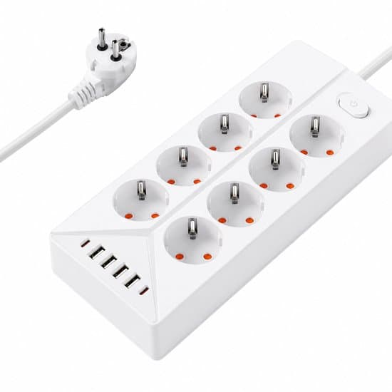 Strømuttak med 8 uttak, 4 USB- og 2 USB-C-porter - 1,8 m kabel - For skrivebord, hjem og kontor