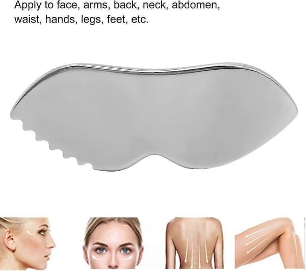 Gua Sha Ansigtsværktøj, Gua Sha i Rustfrit Stål med Kamtænder, Ansigtsmassage, Bruges til Ansigt, Hals og Omkring Læberne Silver