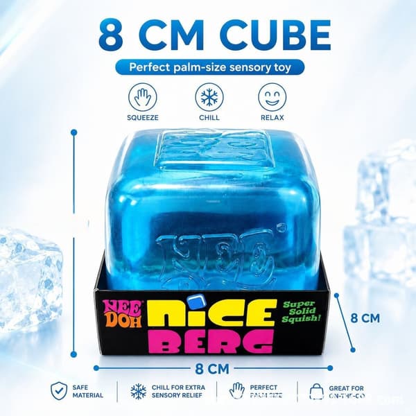 NeeDoh Squishy Cube Leketøy 8cm, Myk Klembar Sensorisk Stresskube, Fidget Leketøy for Angstlindring Stor Blå Rutete Blue