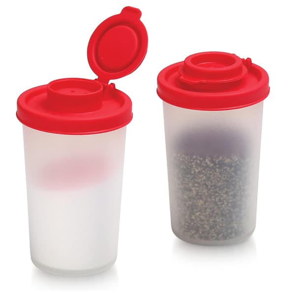 Salt- och pepparströare, 2 stora mini-saltströare för utomhuspicknickar, med rött lock och plastförseglingsdispenser