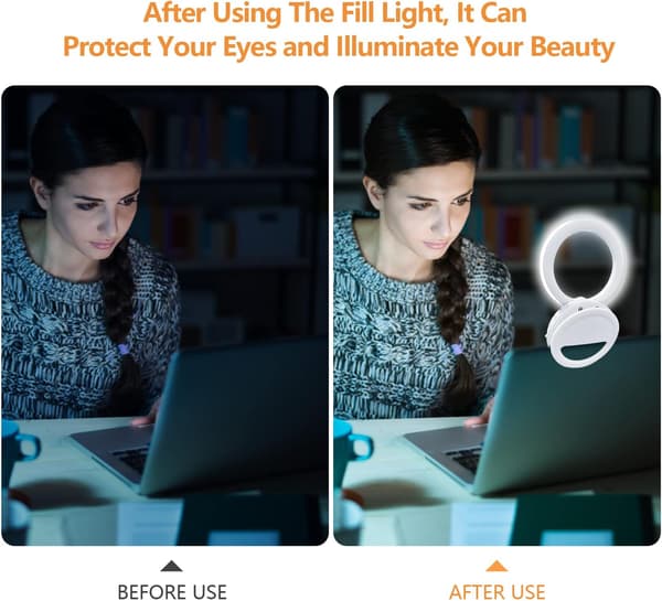 Ring Light til bærbar computer, videokonferencebelysningssæt til Zoom-møder, 500mAh batteridrevet bærbart ringlys, 3 farvetilstande 3000K-7000K dæmpbar