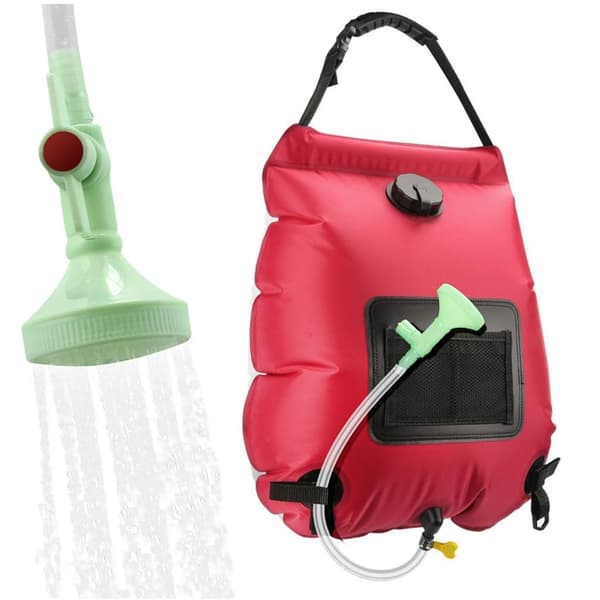 Solbruserpose, 5 gallons/20 liter, udendørs varmt vand, egnet til strandsvømning, camping, rød