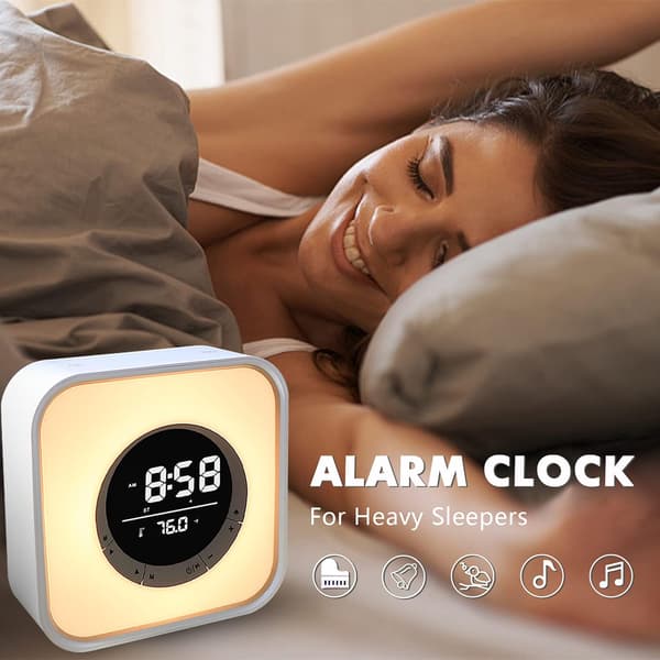 Multifunktionel lysende vækkeur - Multifunktion - Bluetooth 5.0 højttaler - 10-farvet LED-lampe - FM-radio