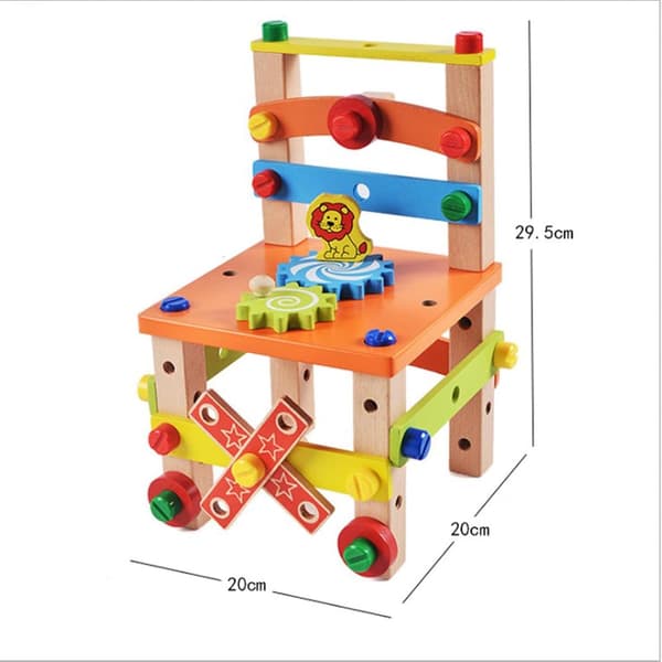 Trä DIY Monteringsstol Pusselblock Montessori Babykombination