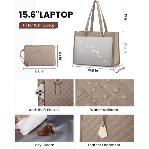 Lunchväska, 15,6 tums laptopväska med plånbok Khaki