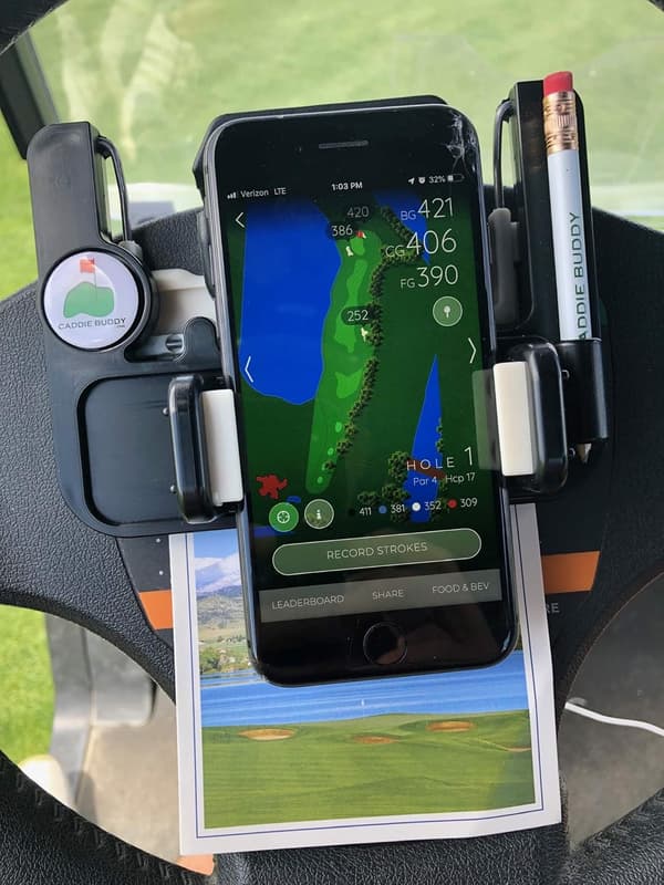 Telefonhållare för golfbilens ratt/Scorecard Pro