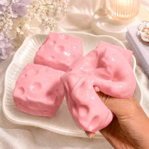 2-pack rosa ostklämleksak, mjuk formbar utan återfjädring, vaselinfylld ostfidgetleksak, sensorisk skrivbordsleksak, rolig nyhetspresent 2 Pack/Pink