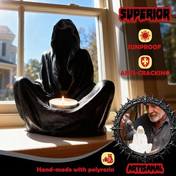 Le Candlestick, Grim Reaper, Gotisk Dekoration, Skulptur, Statue, Kunst, Harpiks Ornament