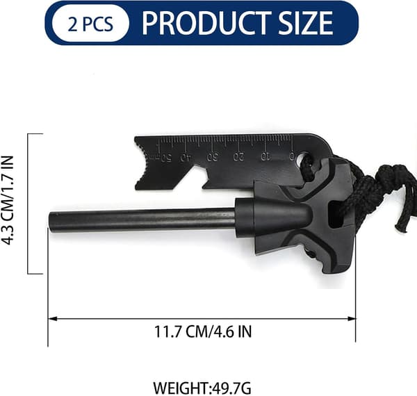 2-pack 4,6 tum fjärilsformad magnesiumtändare, 5-i-1 eldstål (svart)