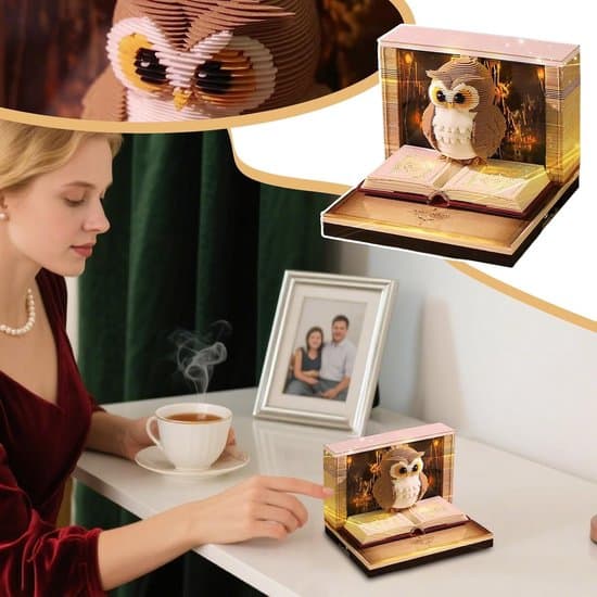 2027 3D Klockkalender - 1 stycke - 8.5×8.5×6.8 cm - 3D Pappersutskuren Konstkalender - Uggledesign - Perfekt för skrivbord, vardagsrum eller sovrum