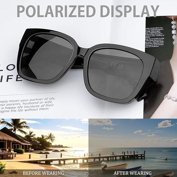 Polariserede solbriller, der passer over briller til kvinder uv400 Square Wrap Over Glasses & 3-pak