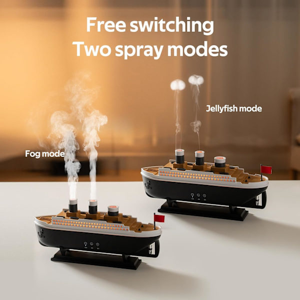 Titanic Luftfukter 250ml, Eterisk Olje Diffuser Kjølig Tåke Ultralyd Aroma Aromaterapi Diffuser med Fjernkontroll 7 Lys 2 Tåkemodus Auto