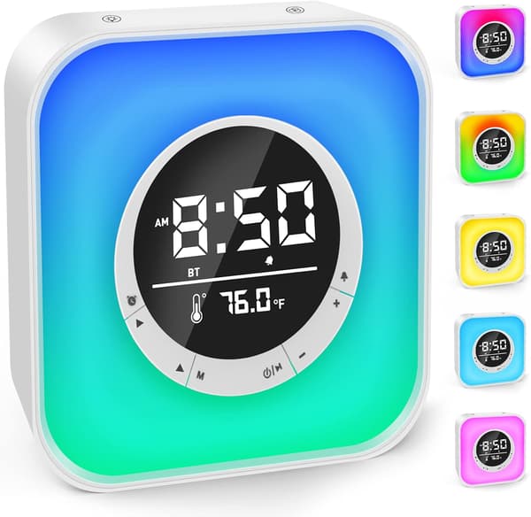 Multifunktionel lysende vækkeur - Multifunktion - Bluetooth 5.0 højttaler - 10-farvet LED-lampe - FM-radio