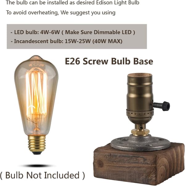 Industriel steampunk bordlampe, E27 pærer med træfod