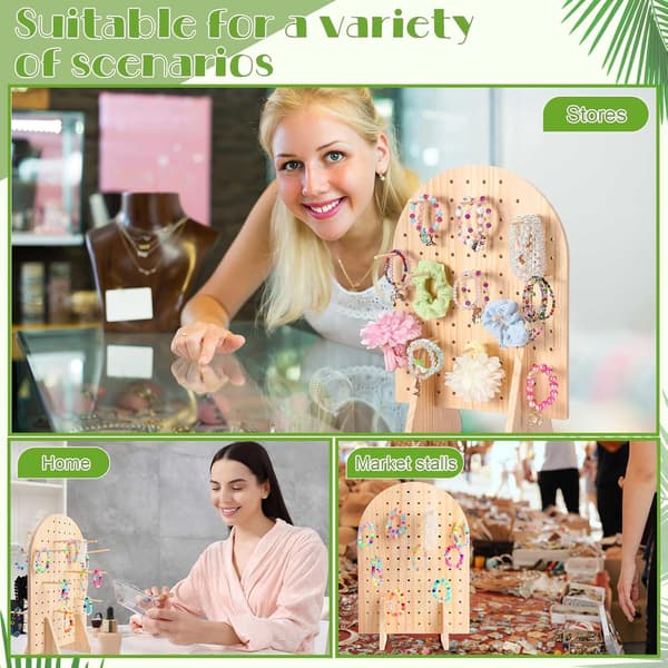 1 Set Nyckelring Displayställ Trä Pegboard Displayställ med 25 Stycken Pins Oval Armbandsorganisatör