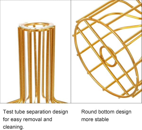 PATIKIL Metallställ Klar Vas, 2-pack Provrör Glas Blomvas Konst Växtbehållare Vinflaskstil för Hemmakontor Bröllopsinredning, Guld
