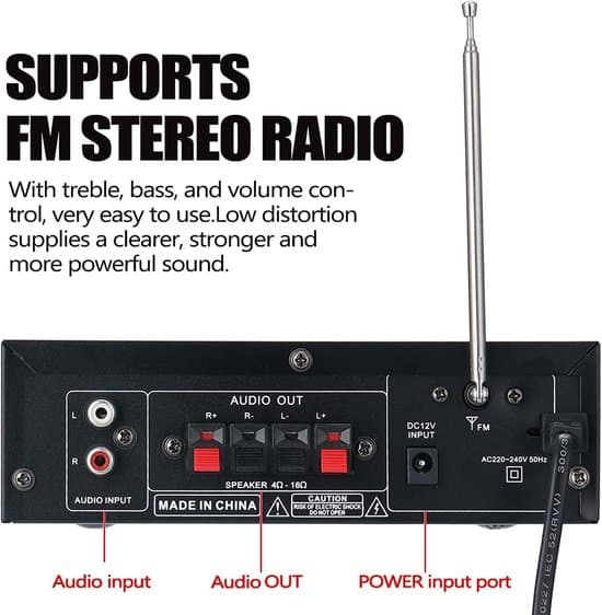 Ljudförstärkare - Stereoförstärkare - Förstärkare - Förstärkare - USB - Svart