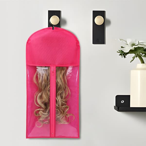 3 KPL Peruukki Säilytyspussit Ripustimella Useille Peruukeille, Peruukit ja Tarvikkeet Dark Pink