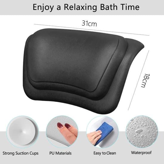 Badekarspude til badekarret - Badekarspude med sugekopper - Ergonomisk 3D badekarspude - Velegnet til badekar og jacuzzier - Sort