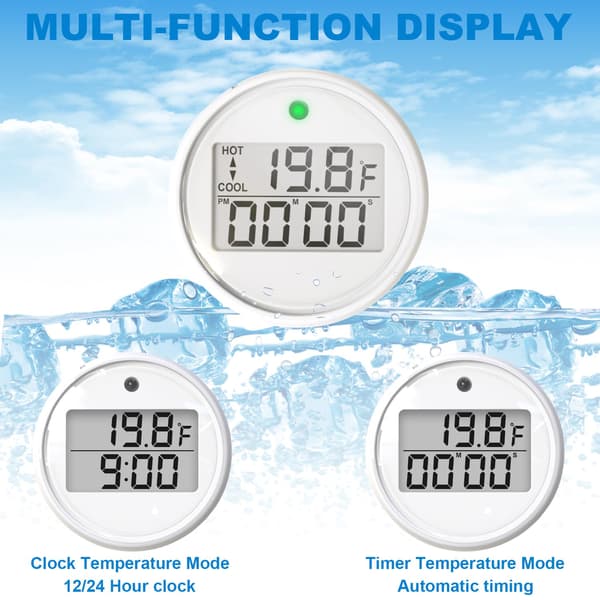 Isbads termometer og timer, isbads vandtermometer med flydefunktion, letlæseligt, vandtæt IPX6, termometer