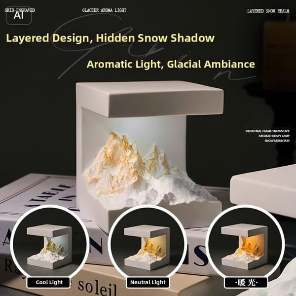 Snöberg Aromaterapi Presentförpackning – 3-färgsbelysning (Kall/Neutral/Varm), Handgjord Gipsdiffusor, USB-driven Nattlampa, Eterisk Oljediffusor