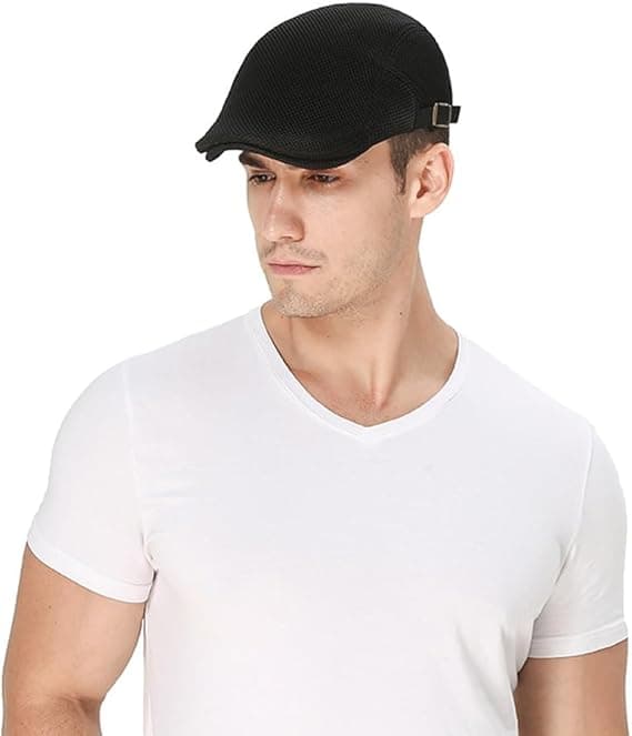 Pustende netting sommerberet for menn, ridehette, flat cap - svart