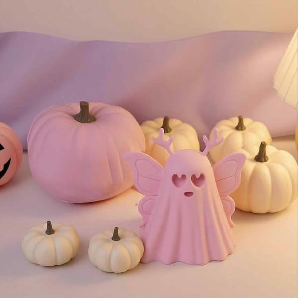 3D-printet Halloween Spøgelsesfigur - Lyserøde Sommerfuglevinger - til Hylde Kaminbord Indretning Pink