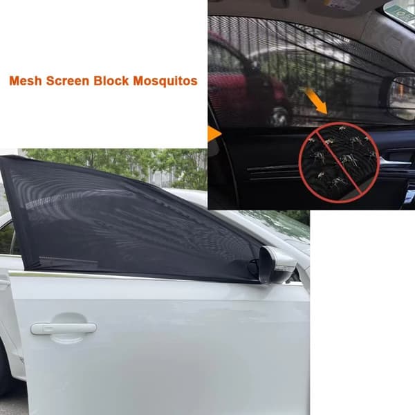 2-pack bilfönsterskydd, bilsolskydd anti-UV insektsnät, infällbart, lämpligt för alla bilmodeller integritetscampingnät Front