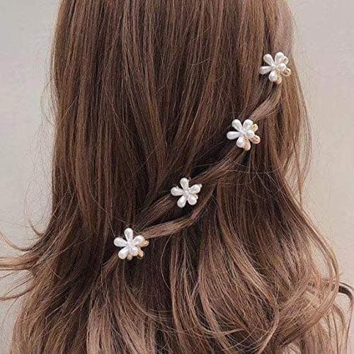 5 STK Perleblomst Hårklemmer, Elegante Mini Blomsterkloklemmer for Kvinner og Jenter Hårstyling Tilbehør