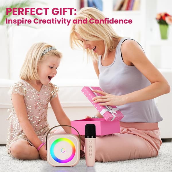 Karaokelaite, Mini Kannettava Bluetooth Karaokekaiutin 2 Langattomalla Mikrofonilla Pink 2 mic