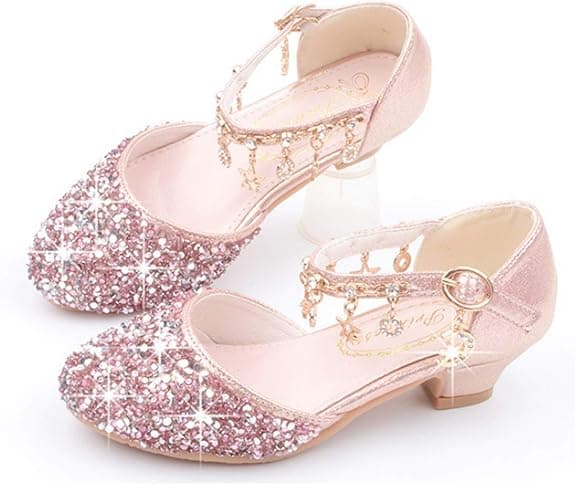 Flickor Paljetter Prinsess Låg Klack Fest Dansskor Rosa pink 33