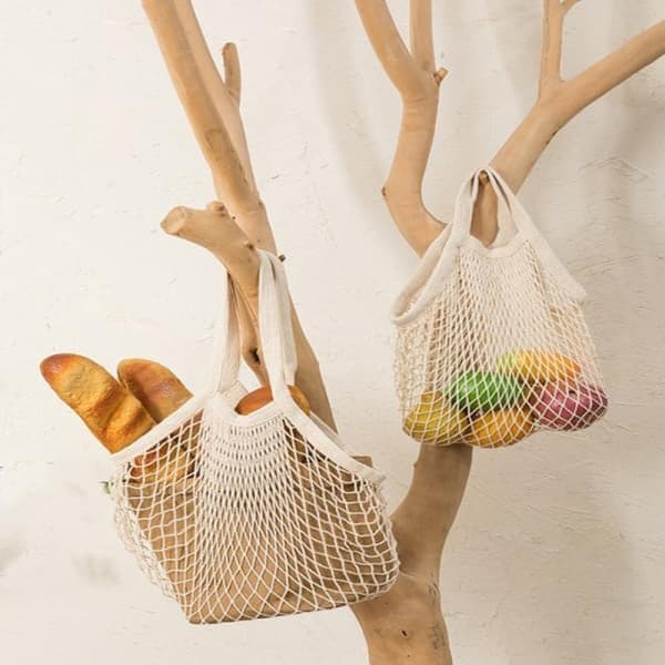 3-pack bomullsrep nät shoppingkassar (30*35*10cm), återanvändbart nät