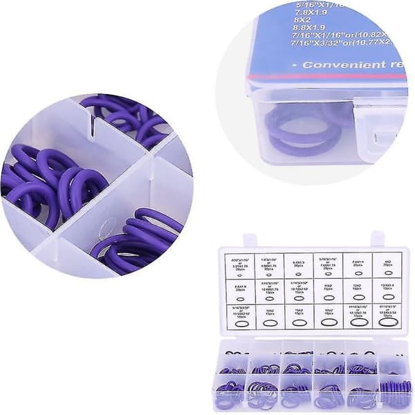 270 st*2 Kompressor O-ringar Kit 18 Storlekar Bil Luftkonditionering AC Gummi O-ring Packningssortiment purple