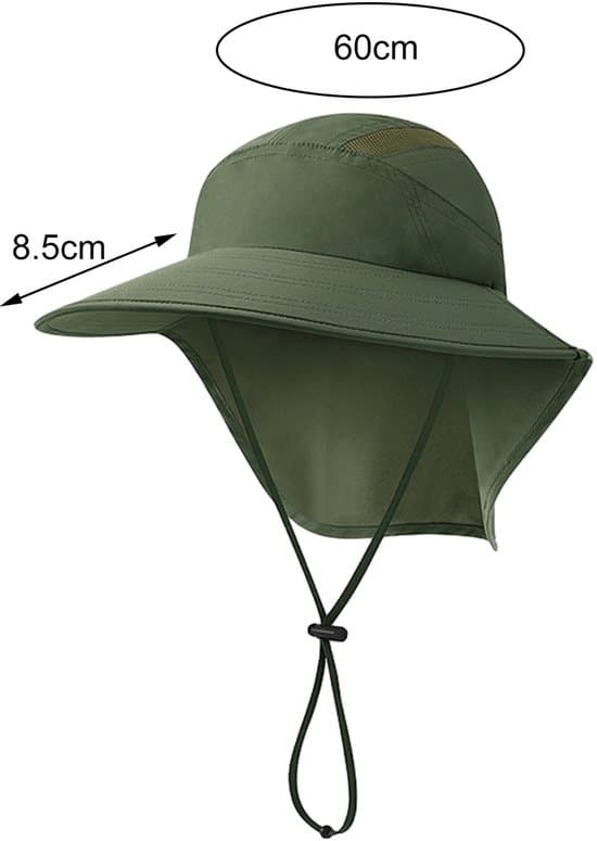 Solhat til mænd – Fiskehat – UV-beskyttelse – Ansigtsbeskyttelse – Halsbeskyttelse – Åndbar – Udendørshat – Sort – M (56–58 cm) Black