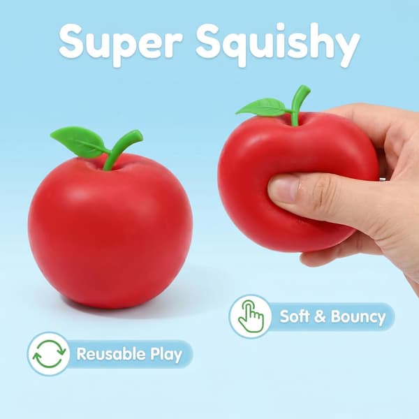 Frukt Squishy Set – Persika, Mango & Grönt Äpple | Mjuk Stressleksak för Klämning och Avkoppling