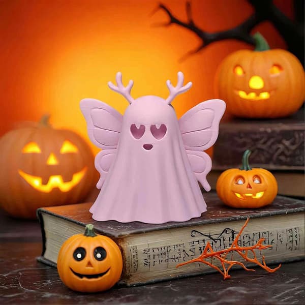 3D-printet Halloween Spøgelsesfigur - Lyserøde Sommerfuglevinger - til Hylde Kaminbord Indretning Pink