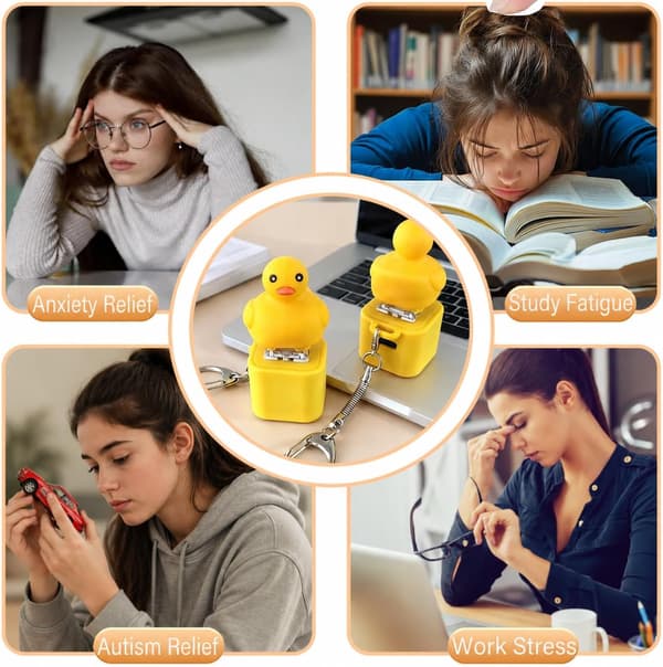 Gul Ande-print Stresslegetøj Nøglering med Klikfunktion, LED-lys og Lyd, Sjov Skrivebordsklikker til Voksne, til Stress- og Angstdæmpning 2pcs