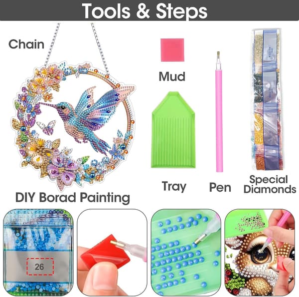 Fugl Hængende Diamantkunst Sæt til Voksne Vedhæng Solfanger, Speciel Formet Krystal DIY Perle Diamantmaleri Sæt, Gave til Mor 7.87 x 7.87 Tommer