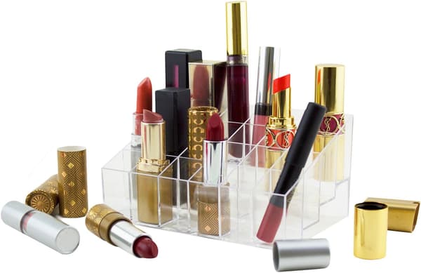 Gennemsigtig kosmetisk makeup-organizer til læbestift, børster, flasker og mere - Klar udstillingsholder