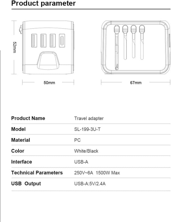 Universal reiseadapter (blå)
