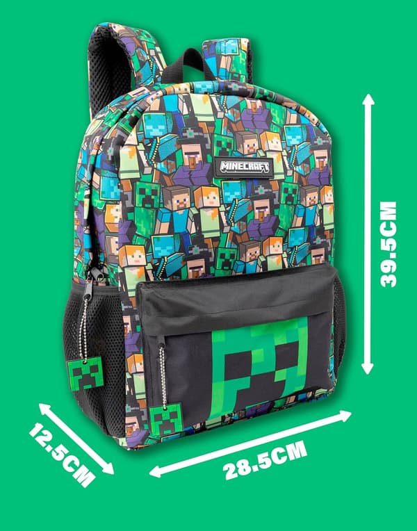 Minecraft Rygsæk til Drenge, Sort Skoletaske til Børn, Grøn Creeper Zombie Skelet Enderman & Huleedderkop