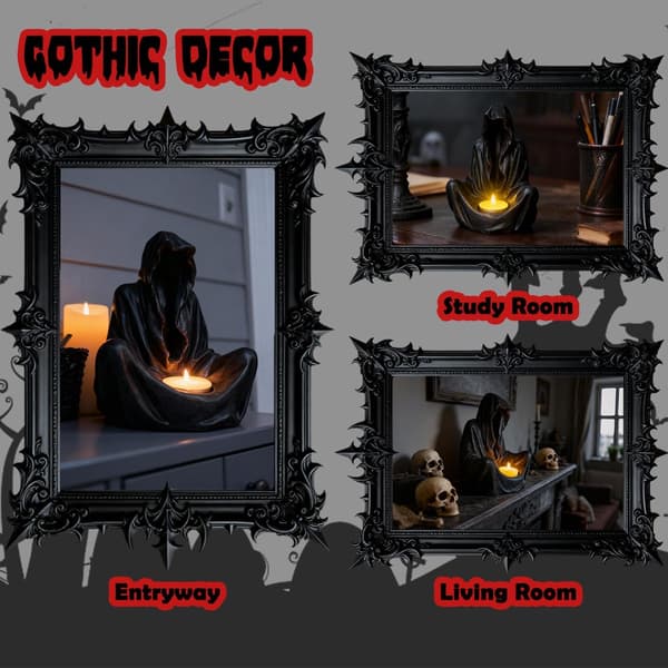 Le Candlestick, Grim Reaper, Gotisk Dekoration, Skulptur, Statue, Kunst, Harpiks Ornament