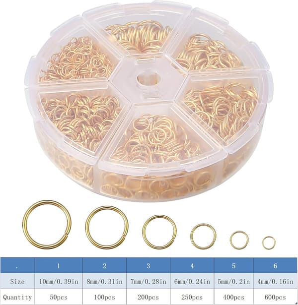 Åbne springringe guld - 970 stk. forgyldte springringe til smykkefremstilling (4mm, 5mm, 6mm, 7mm, 8mm, 10mm)