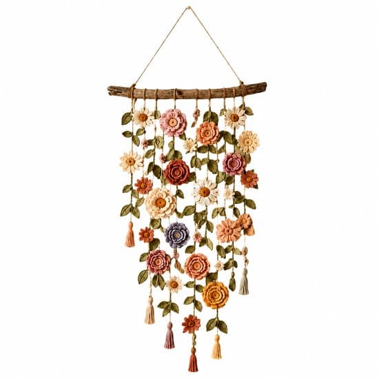 Makramé Väggdekor - Virkad Blommig Väggbonad - Boho Dekoration för Vardagsrum och Sovrum - Flerfärgad