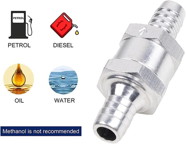 Backventil, bränslebackventil i aluminium, valfri för förgasare och lågtrycksbränslesystem (12 mm 1/2 aluminiumlegering)