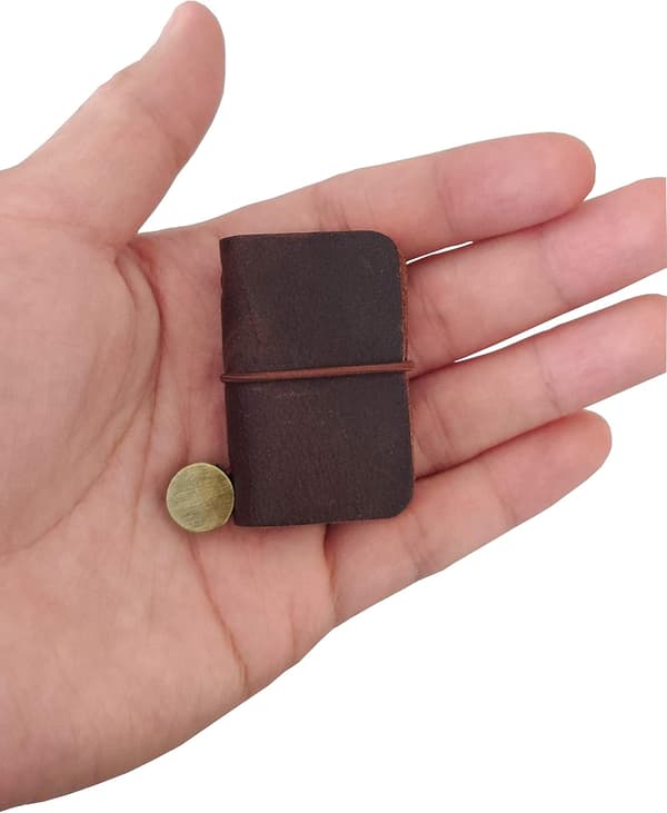 Miniature Notesbog - Håndlavet Læderomslag med Bogindlæg, Bærbar Rejsedagbog.