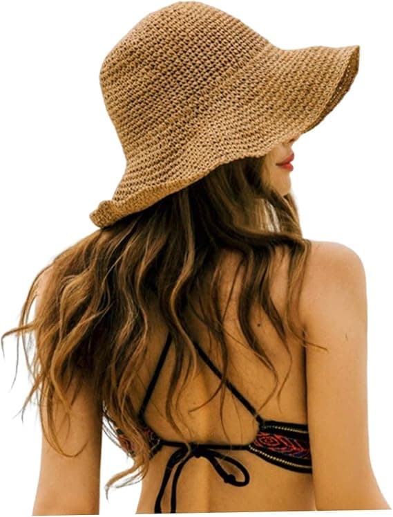 Dame foldbar stråhat, foldbar bred stråhat - Sommer og strand, Dame solhat til sommer 57-59 cm brun